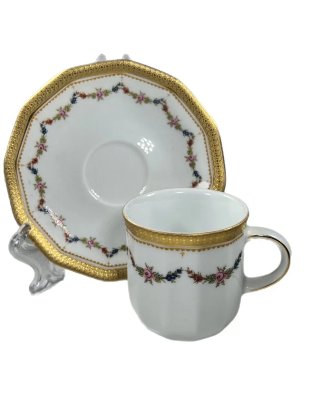 Vtg Tirschenreuth Bavaria PETITE ROSE Demitasse Coffee Cup Saucer Set Germany